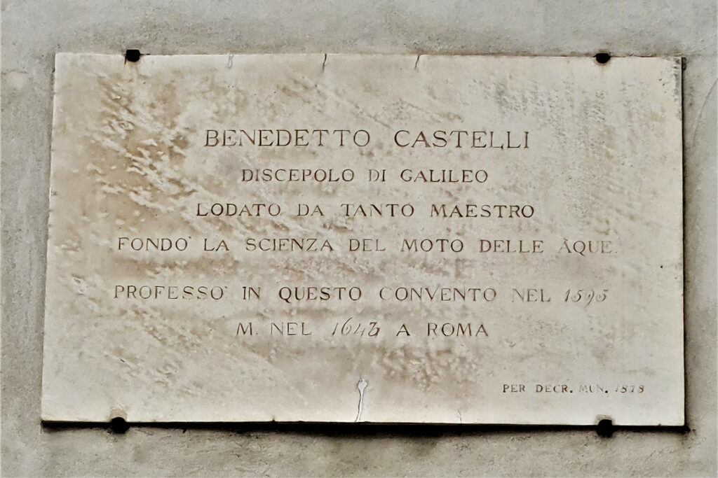 Lapide a Benedetto Castelli assistente di Galileo. Murata su una parete esterna del monastero di San Faustino a Brescia