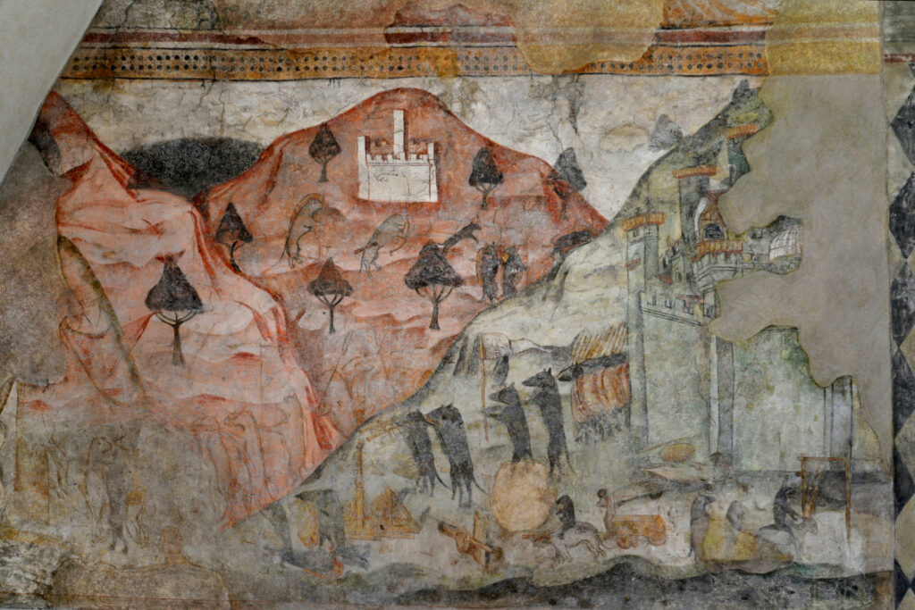 Fotografia dell'affresco con battaglia di fiere in palazzo Avogadro a Sarezzo in Valtrompia