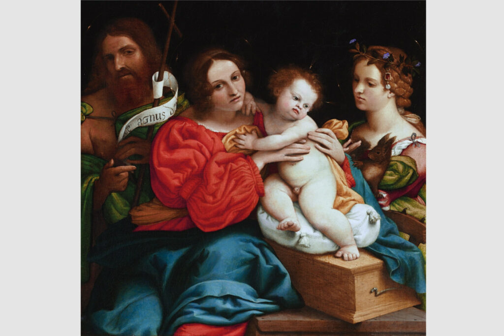 Fotografia dell'opera Madonna col Bambino, San Giovanni Battista e Santa Caterina di Lorenzo Lotto