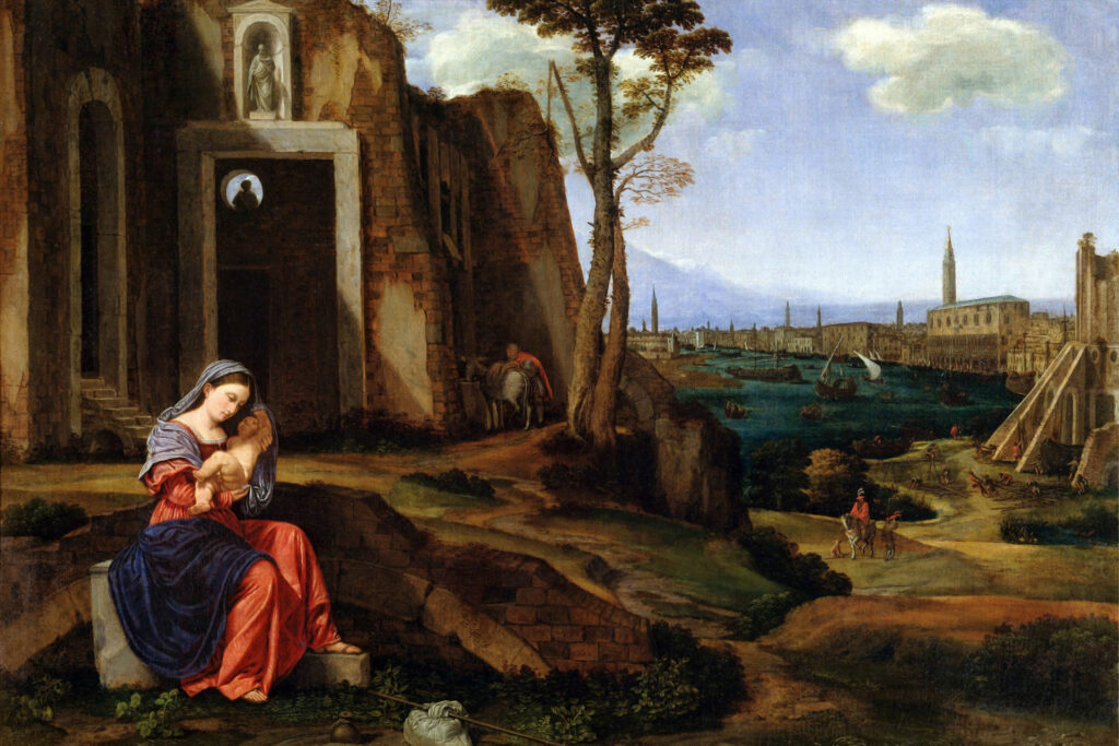 Fotografia dell'opera Il riposo durante la fuga in Egitto sullo sfondo di Venezia di Giovanni Girolamo Savoldo