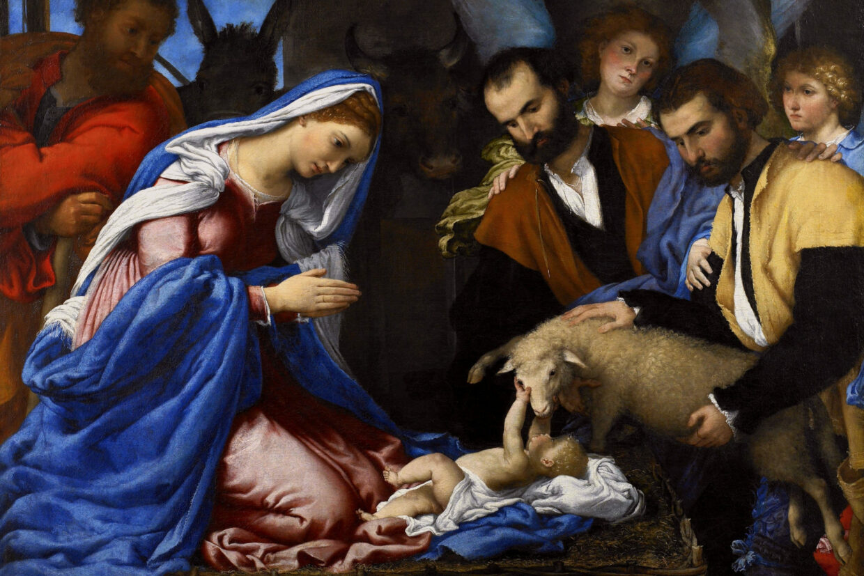Particolare dell'Adorazione dei Pastori di Lorenzo Lotto nella Pinacoteca Tosio Martinengo