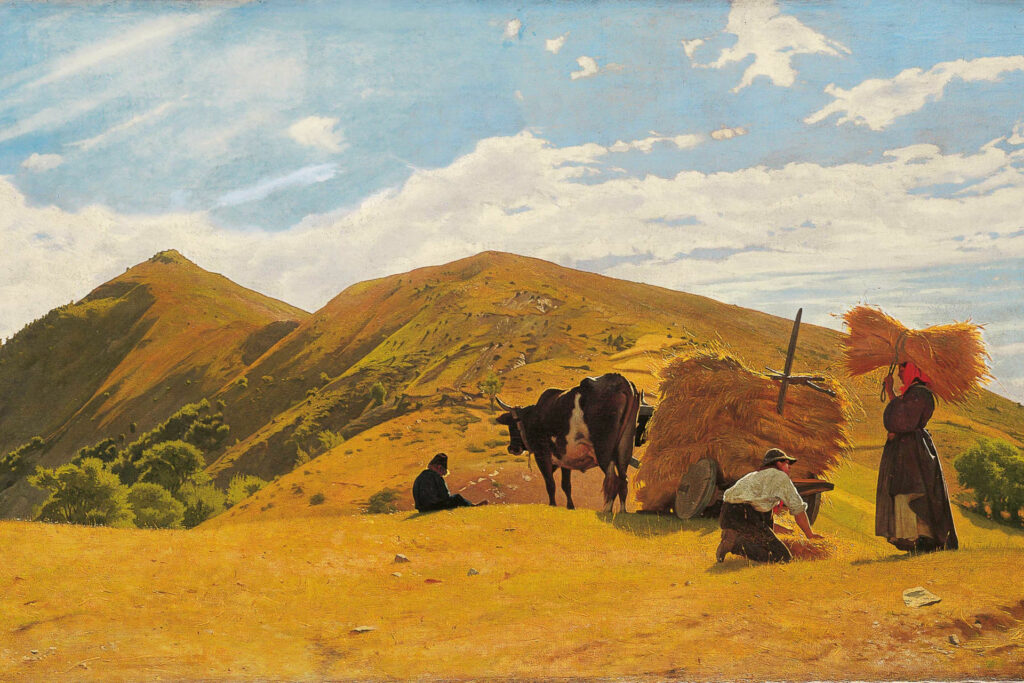La mietitura del grano a San Marcello di Odoardo Borrani, 1861, particolare.